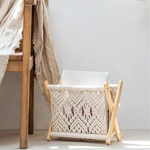 Boho tidningsställ, repvävd tidningsställ, tidningskorgar med reptygdesign, tidningsställ H