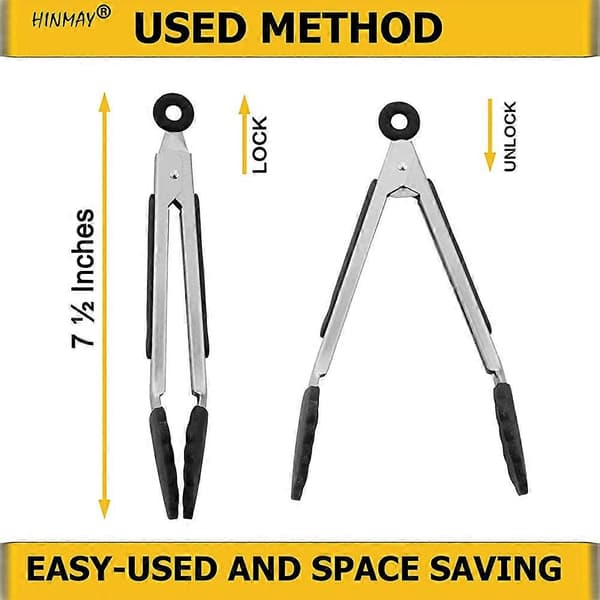 HandyTongs Små Silikontänger 7-Tum Mini Serveringstänger, Set om 3 (Svart Vit grå)