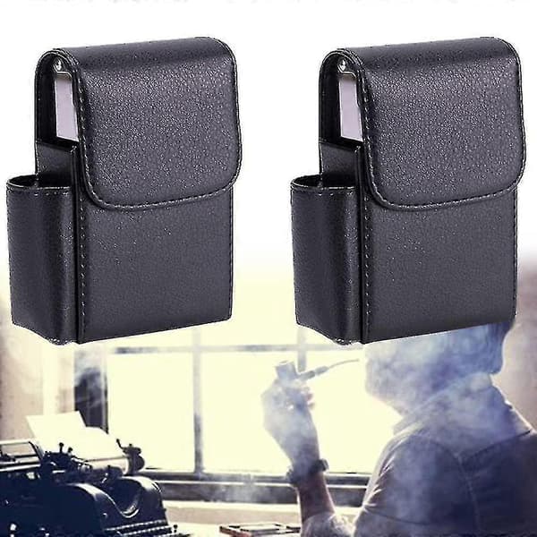 Cigaretetui med PU-læder, Flip Lighter Taske, Visitkortetui, sort