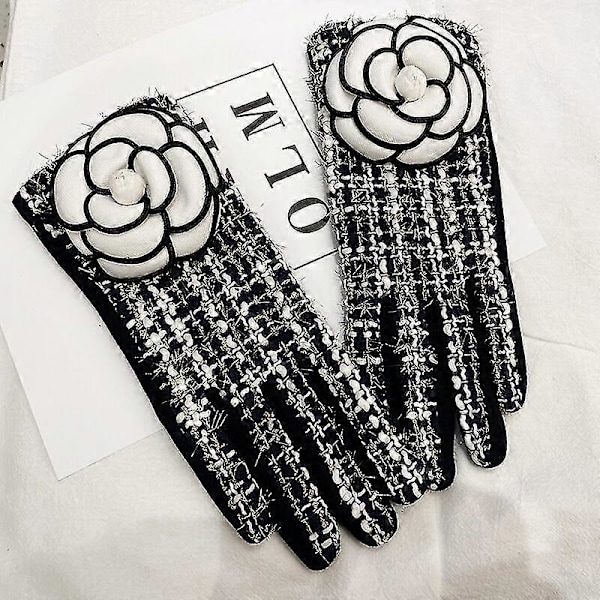 Märkesdesign Vinterhandskar Varma Plus Sammet Tjockare Pekskärm Kashmir Vantar Rutigt Stora Blomhandskar för kvinnorinvierno