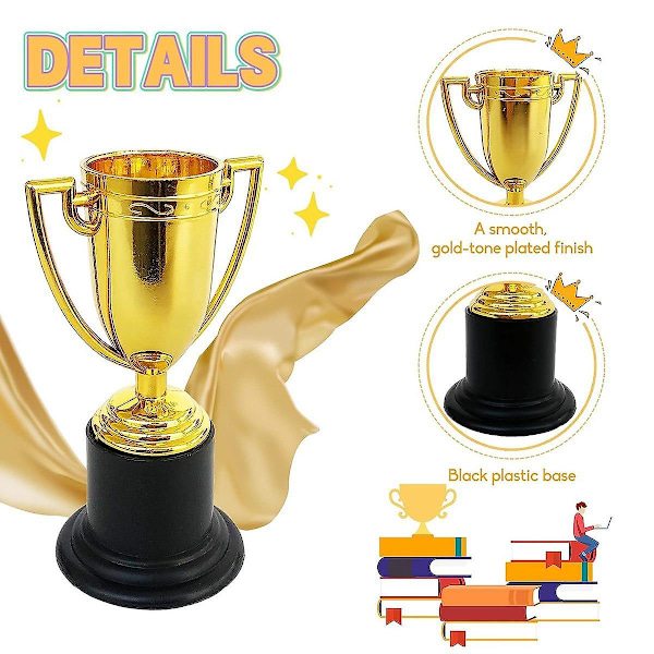 24-pakning Mini Trophy for Kids Awards, Plast Gull Award Trophy Cups, For Party Favors, Belønninger, Sport,