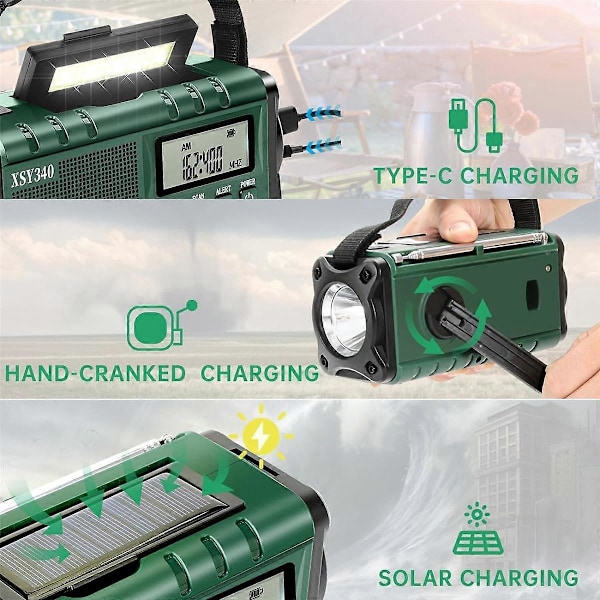 Nödradio, AM/FM/ Vevradio Soldriven 10000mAh Telefonladdare Radio, LCD-Display Väckarklocka