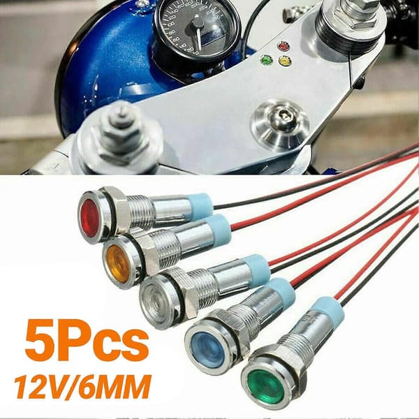 5 stk Indikatorlys Ledningsført Ultra Lys Vanntett 6mm LED Dash Panel Advarselslampe for Bil