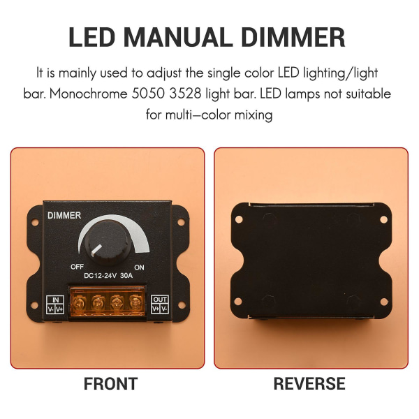 Led Light Adjuster Dc 12-24v 30a/no Strobe Med Knop Switch Led Light Bar Lysstyrkejustering Dimme