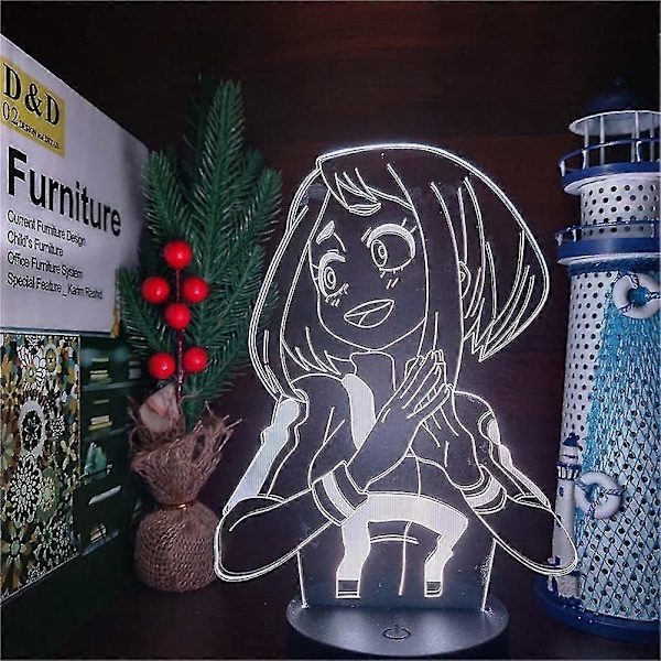 Boku No Hero Academia Ochaco Uraraka LED Nattlamper Anime Lampe My Hero Academia 3D Visuelt Lys Hjemmedekorasjon