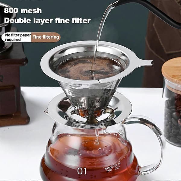 Genanvendelig Dobbeltlags 304 Rustfrit Stål Kaffe Filterholder Hæld Over Kaffe Dripper Mesh Kaffe Te Filterkurv Værktøjer SMTX