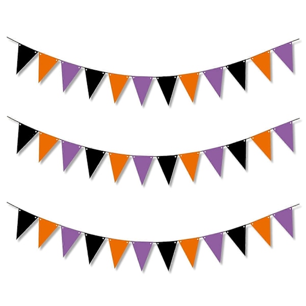 Halloween Flagbanner Halloween Party Dekorationer Sort Lilla og Orange Flagbanner 36 Papir Trekant Flag til Halloween Dekoration