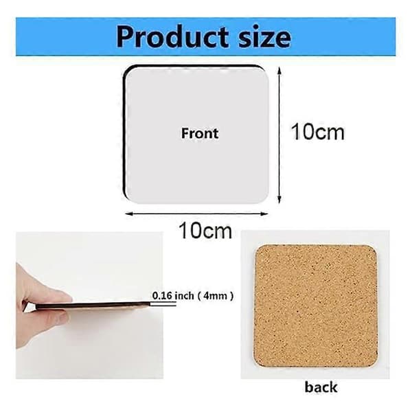 12 stk Sublimering Firkantede Underkop Blanks Bulk MDF Blanks Hardboard Kork Underkop Blanks MDF Kork Coa