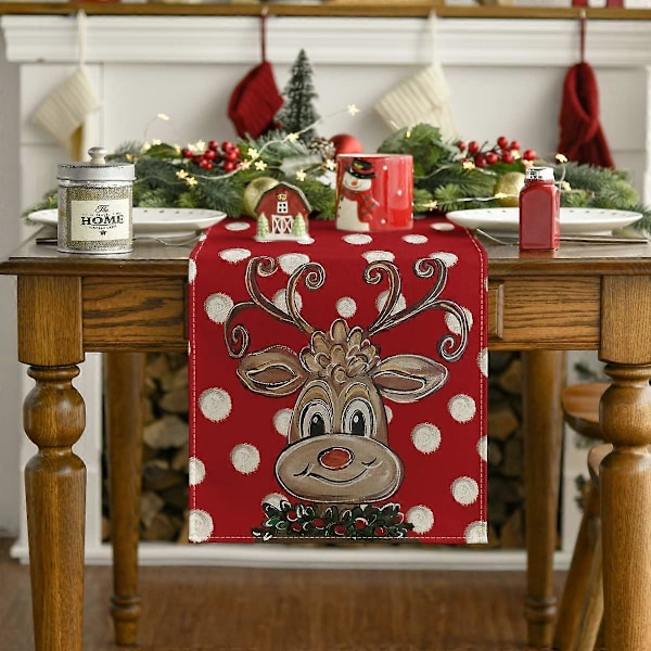 Röd prickig julduk, säsongsbetonad vinterjulsemesterköksborddekoration 33x180cm