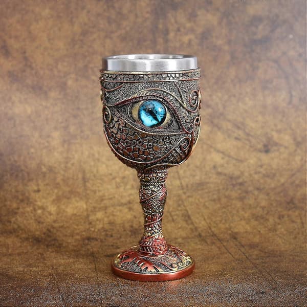 Rustfritt Stål Vinglass Drageøyet Beger, Dungeons And Dragons Middelalderdrage 210ml Gave Til Menn (blå øyne)