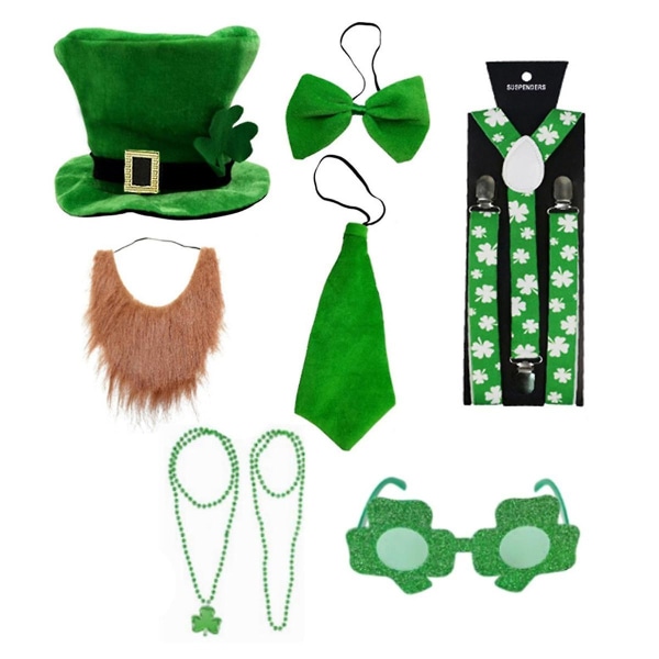 St. 's Day Kostume Leprechaun Hat Briller Sløjfe-knude Tilbehør Saint Patricks Day Kostume Cosplay F
