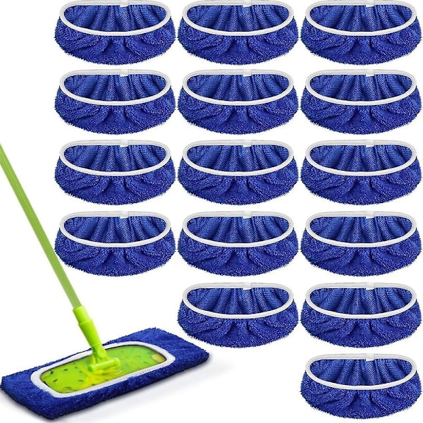 16 stk. vaskbare moppeputer for moppefyllinger, gjenbrukbar moppeklut for rengjøring av harde gulv, tørr og våt