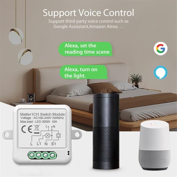 Matter WiFi Smart Switch 10A Smart Home Automation Relämodul Tuya Smart Life Fungerar med för Alex