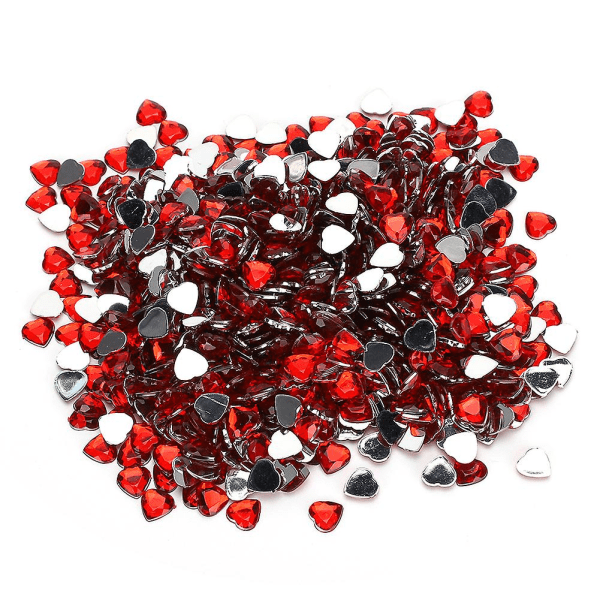 1000 st Akryl Diamant Bröllopsdekoration Gör det själv Kläder Tillbehör Kort Dekor Hjärtad Form (röd)