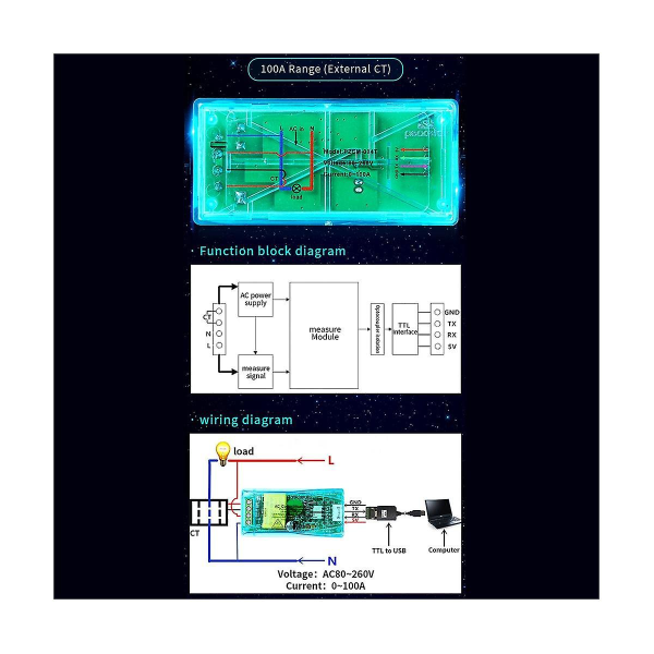 100a Pzem 004t 3.0 Wattmeter+åben Ct+ttl Til Usb Kabel Kwh Meter Volt Amp Testmodul Til Ttl Com2/c