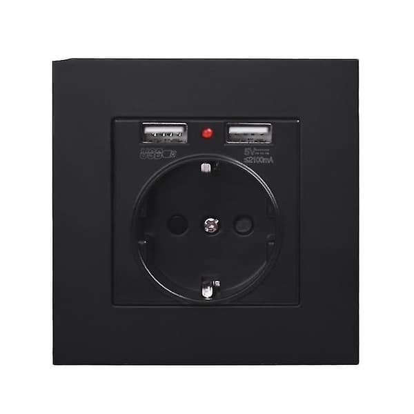 Dobbelt USB-ladeport, 16A Væg EU Stikkontakt - Glas & PC Panel