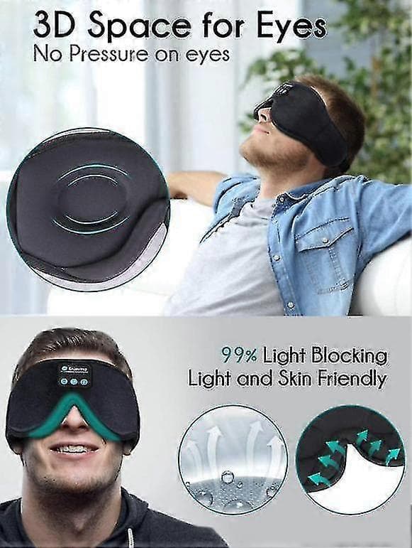 Sovehovedtelefoner, Bluetooth 5.0 Trådløs 3D Øjenmaske, Vaskbar