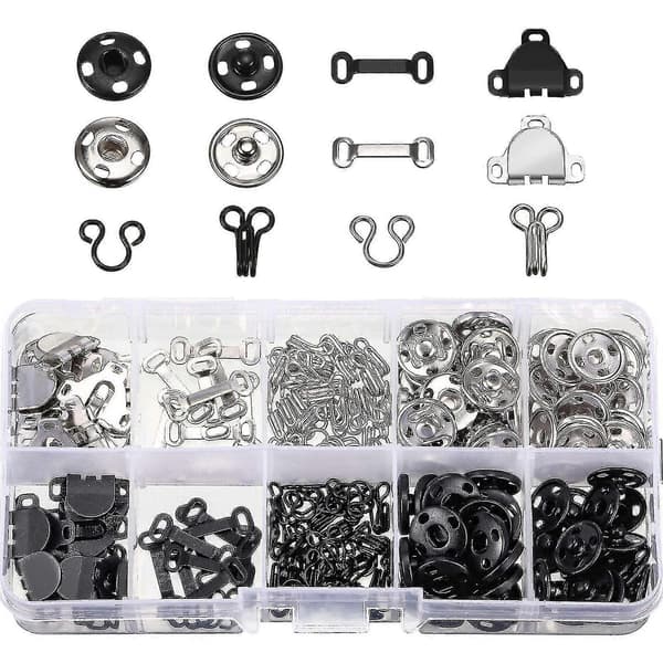 Sykroker og maljer sett, påsybare trykknapper, DIY klesknapper, 3 stiler krok og malje lukninger sysett