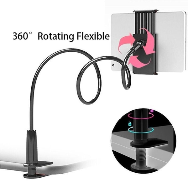 360 roterande flexibla långa armar Mobiltelefonhållare Bordssäng Lazy Bracket Telefonställ för telefon och surfplatta (svart)