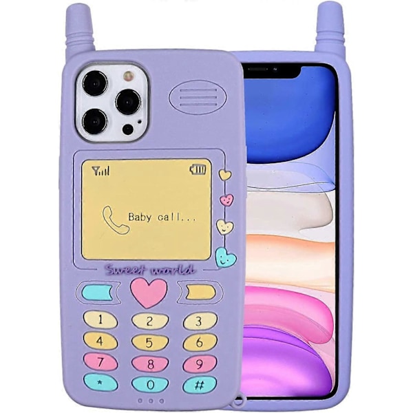 KATEA deksel til iPhone 12 Pro Max, 3D Tegneserie Søt Retro Kjærlighetshjerte Klassisk Mobiltelefonformet Deksel, Barn Kvinner Jenter Mykt Silikongummi Deksel