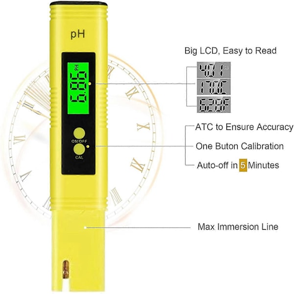 PH-mittari, TDS-mittari, Lämpötila, 4-in-1 Vedenlaadun Testaaja LCD-näytöllä, Automaattinen Kalibrointi
