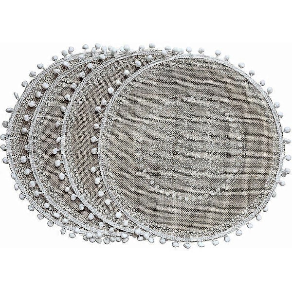 White Ball C Boho Spisebordsett med 4 Runde Bordbrikker for Vinter Spisestue Middag Moderne Beige Flettet Bord og Løper Høst Sirkel Kjøkken Plac