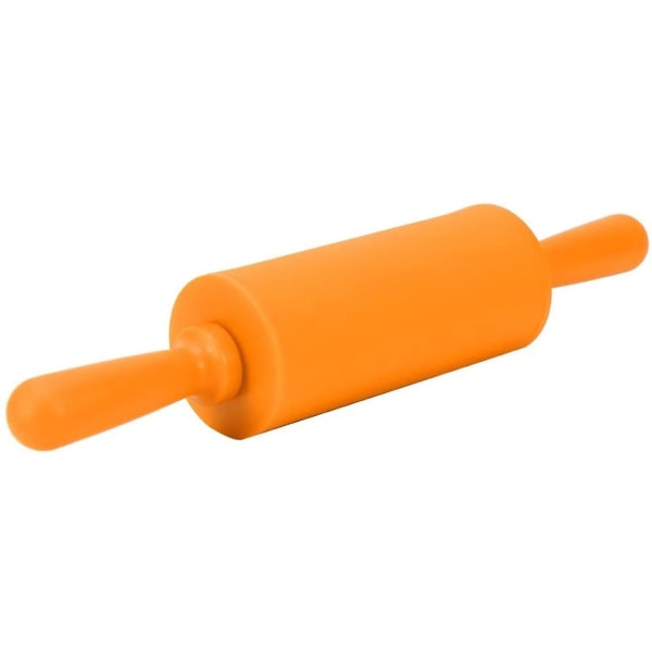 Silikon non-stick kjevle for baking og baking med trehåndtak for hjemme, kjøkken, barnekaker 22,5 cm (oransje)