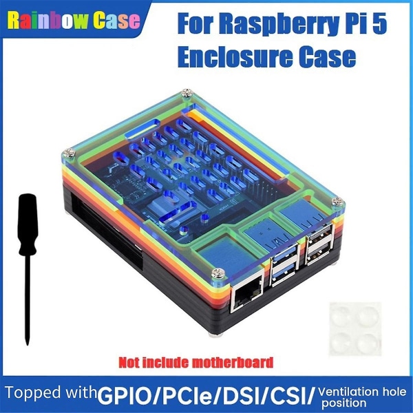 För 5 case Transparent Rainbow Case Gpio Pcie