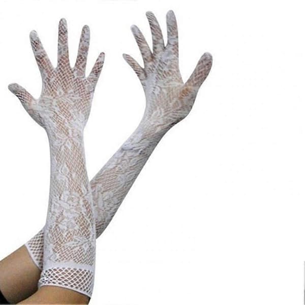 Sextriga Spetsar Damhandskar Klänning Elastisk Blommig Broderi Brudhandskar Hel Finger Bröllop Långa Handskar Armbåge