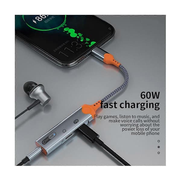 3 i 1 Hodetelefonkontakt Adapter PD60W Hurtiglading Splitter Type C til 3.5mm DAC Audio Dobbel Type C Ea