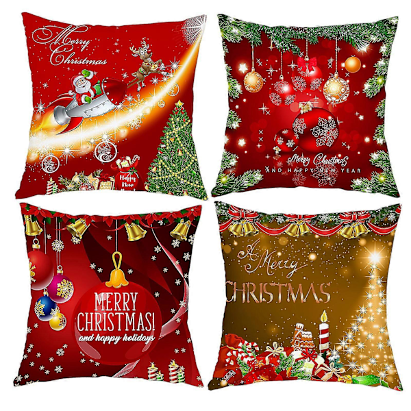 Jul Julepute Kaste Trekk Putetrekk Bomull Hjem Sofa Dekor 4stk