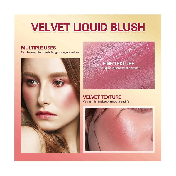 Velvet Liquid Blush Langvarig Vandtæt Svedtæt Non-Fade Natural Cheek Moisture Color Blush