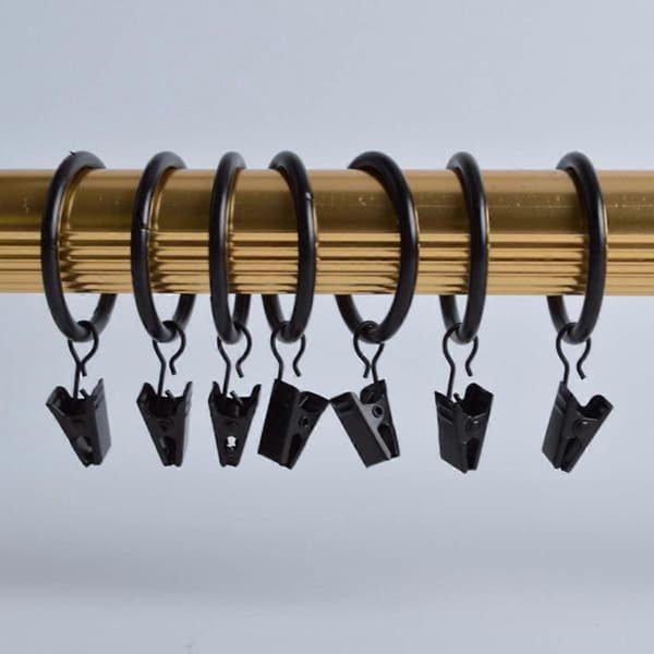 35 mm Diameter Multifunktionella Gardinklämmor Gardinringar, Svart, 30-pack