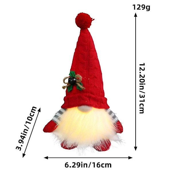 Gnome Dukke Med LED Lys Glædelig Jul Indretning Til Hjemmet Julepynt Xmas Navidad Natal Gaver Nytår - rød