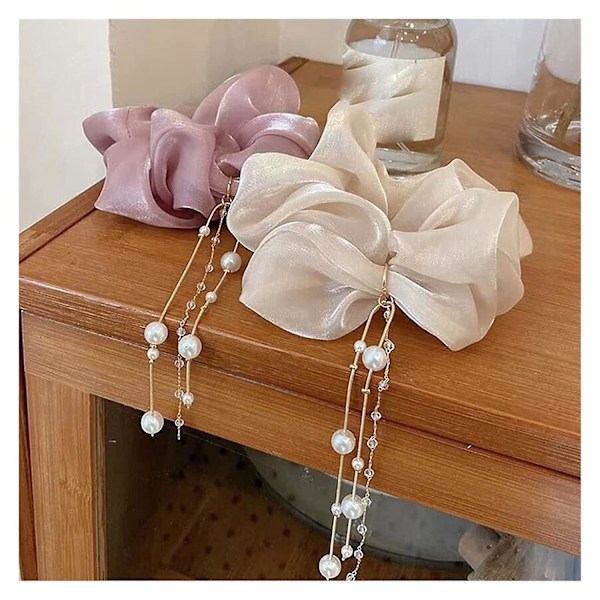 Lxrzls Naisten Tyylikkäät Helmet Strassi Tupsu Sifonki Iso Suoli Joustavat Hiuspannat Söpö Hiuslenkki Scrunchie Hiusasusteet (väri : Harmaa)