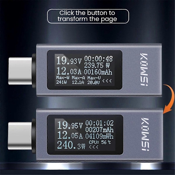 Type-C Multifunktionell Digital Display Amperemeter Effektmätare DC 4-30V 12A Voltmeter Amperemeter Kapacitetstestare KWS-2301C