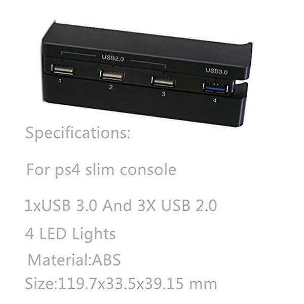 USB Hub til PS4 Slim 4 Port USB Opladningsstation Adapter (1 USB 3.0, 3 USB 2.0) med LED Display til P