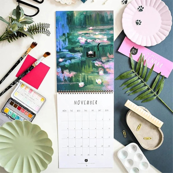 2024 Katter i Kunst Veggkalender - 12 Måneder Premium Planlegger Gave 2024 Katt Hagekalender