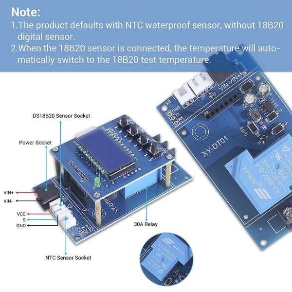 XY-DT01 digital temperaturkontroller -40-110C digital mikro digital termostat med LCD-skjerm og vanntett sensor