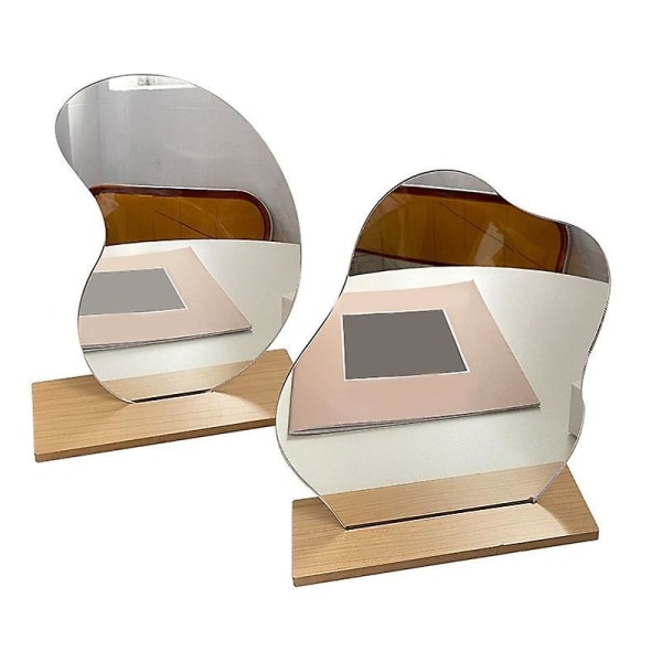 Æstetisk makeupspejl Rammeløse, dekorative skrivebordsbordplade akrylspejle med træstativ Irreg