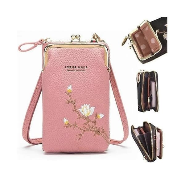 Indefinitet Dame Sling Cross-Body Lommebok, Declrationun Brodert PU-Lær Black