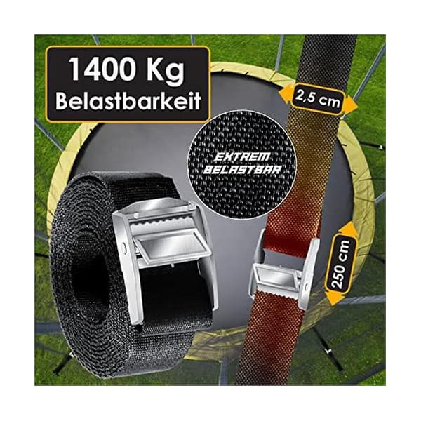 4 bakkeankere, 9-delt sett, feste for trampoline, av 1 cm diameter stål for skruing, 4 stropper