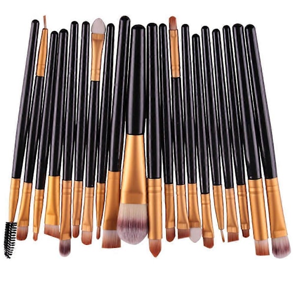 UBIUO 20 kpl kosmeettisia luomiväri-, eyeliner-, kulmakarva-, huuli-, nenä-, meikkivoide- ja puuterisiveltimiä (kulta & musta)