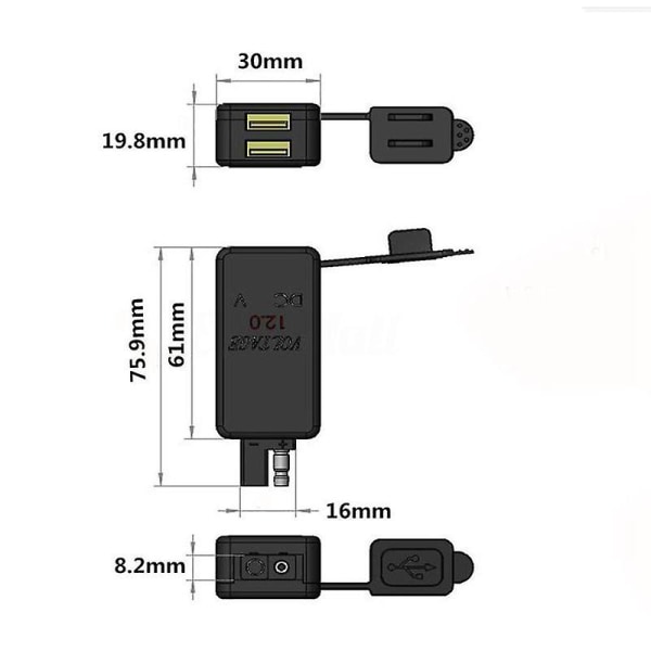 SAE til USB-adapter med voltmeter, hurtigkoblingsplugg for motorsykkel med vanntett dobbel USB-lader