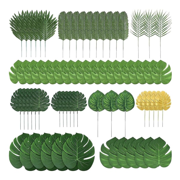 70 stk 10 typer kunstige palmeblader Jungelblader Dekorasjon Gylne tropiske blader med stilker F