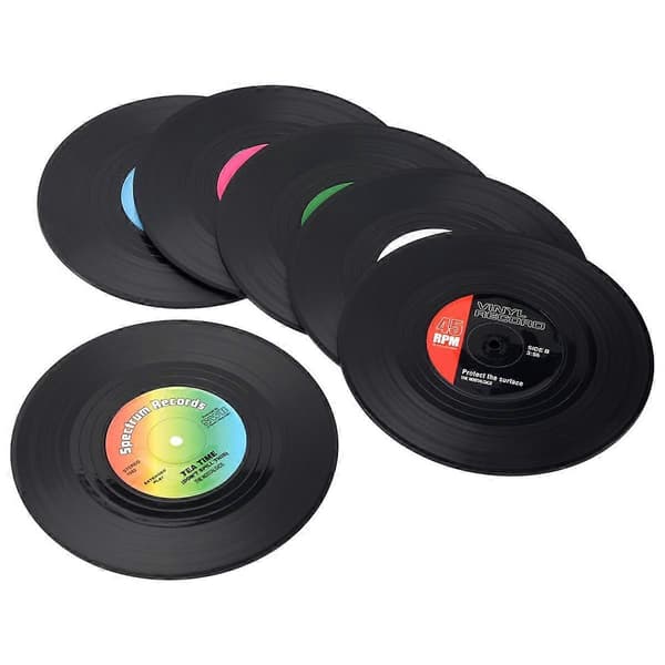 6 stk. / Sett Spinnende Retro Vinyl Plate Drikkeunderlag