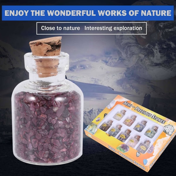 1 æske med 9 flasker Mini Naturlig halvædelstenssten Krystal Healing Tumlet Reiki Wicca Tra