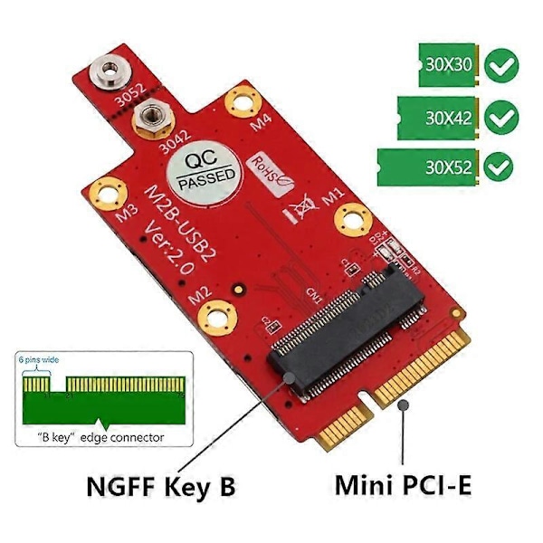 UUSI M2 - Mini PCIE -muunnin nousija kahdella NANO SIM -korttipaikalla M.2 Key B - Mini PCI-E -sovittimella tukee 3G/4G/5G -moduulia PC:lle