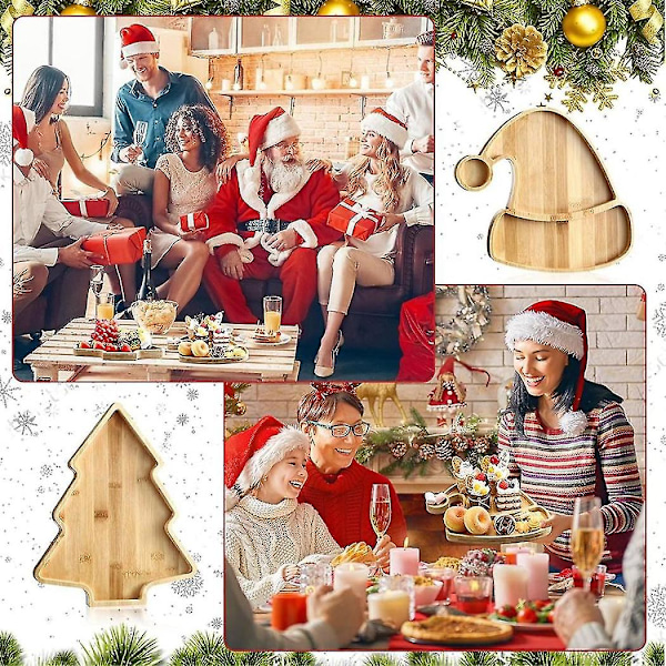 3 stk. Jule Serveringsbrett i Tre, Tallerken i Tre, Serveringsfat for Jul, DIY Unik Mat, Kake, Snacks, Frukt