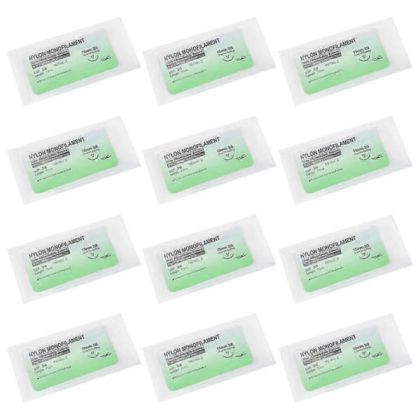 12 stk/sett Nål Suture Nylon Monofilament Tråd 3/0